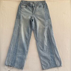 American Eagle Light Wash Flare Jeans Raw Hem X-Long Size 10